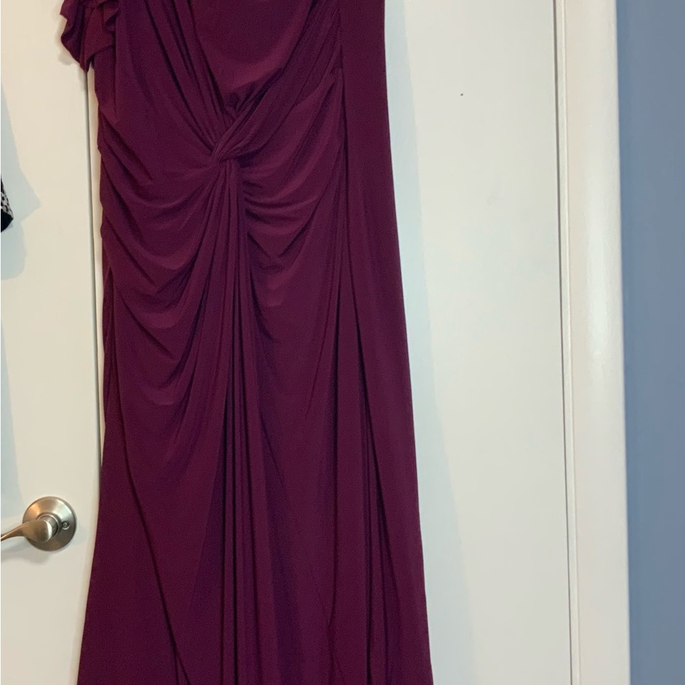 Mac Duggal Plum Ruched One Shoulder midi length Gown - size 14